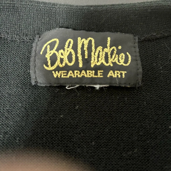 Bob Mackie Wearable Art Cardigan Large Knit Pockets Embroidered Button Front - Picture 2 of 10